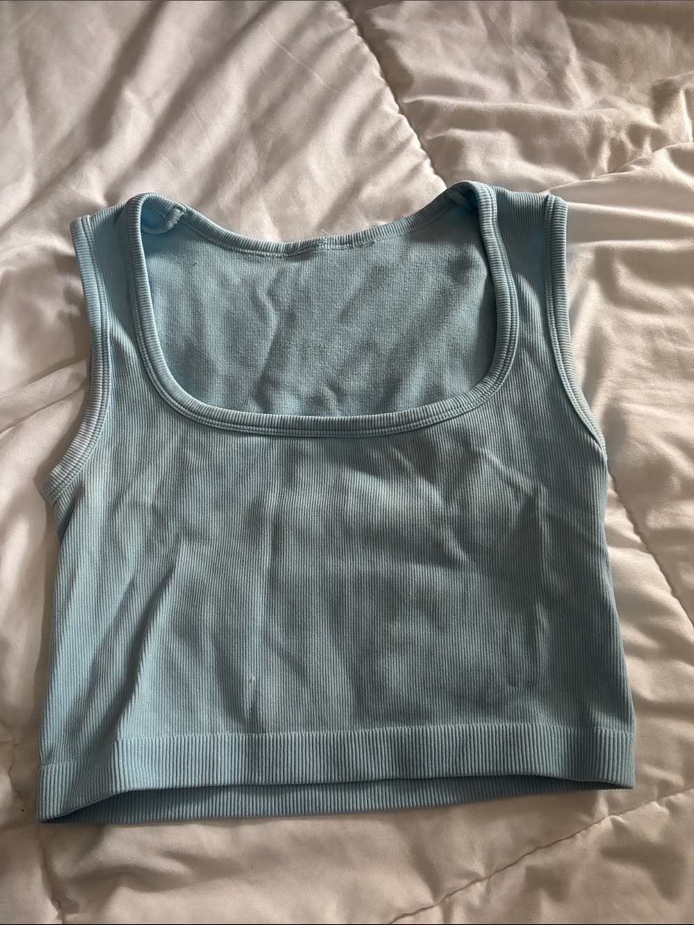 New Mix Light Blue Ribbed Square-Neck Crop Tank